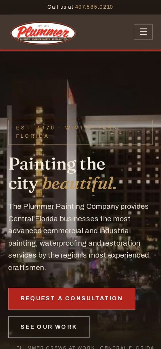 The Plummer Painting website on a phone